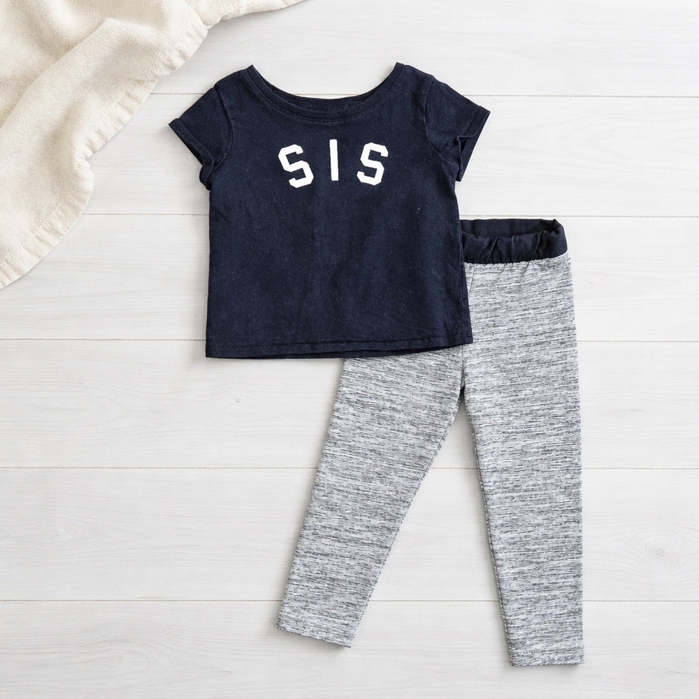 5/$25 Place 2T “SIS” Graphic Tee & Diva Grey Leggings Set